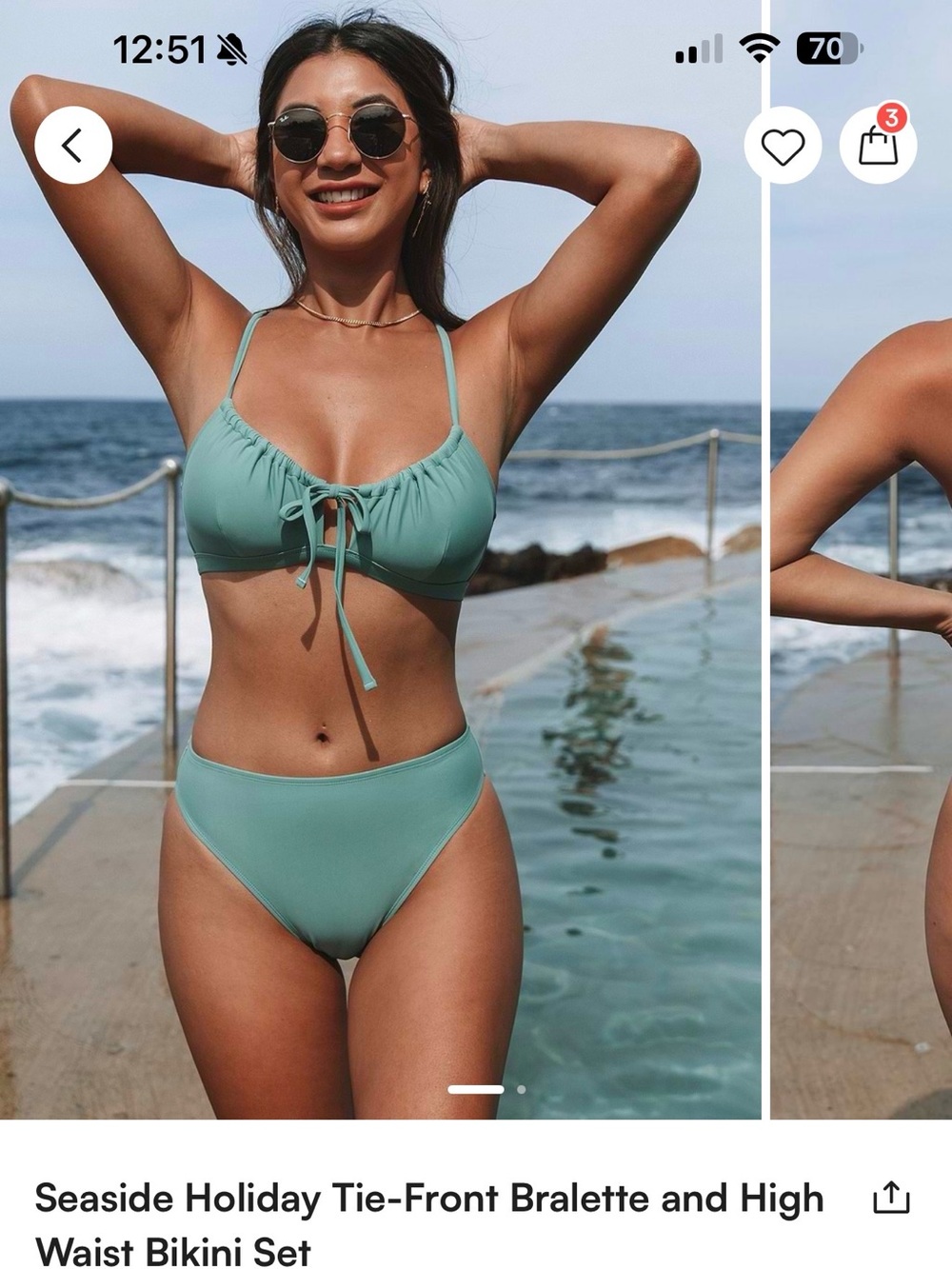 Cupshe Seafoam Tie-Front Bralette & High Waist Bikini Set